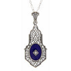 Art Deco style, Diamond, Lapis, sterling silver pendants, front view