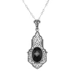 Art Deco style, Diamond, Black Onyx, sterling silver pendants, front view
