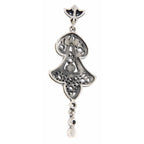 Back view of Filigree Fine White Topaz and Pearl Drop Pendant showing 925 sterling silver hallmark and French wire hooks
