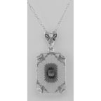 Back view of Crystal / Oynx Camphor Glass Filigree Diamond Pendant Sterling Silver showing 925 sterling silver hallmark and s