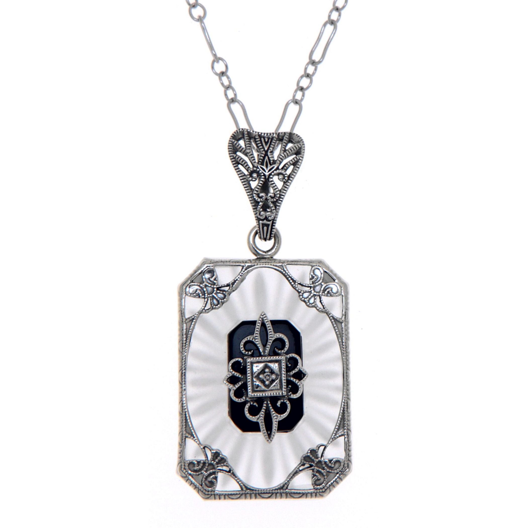 Filigree, Diamond, Crystal, sterling silver pendants, front view