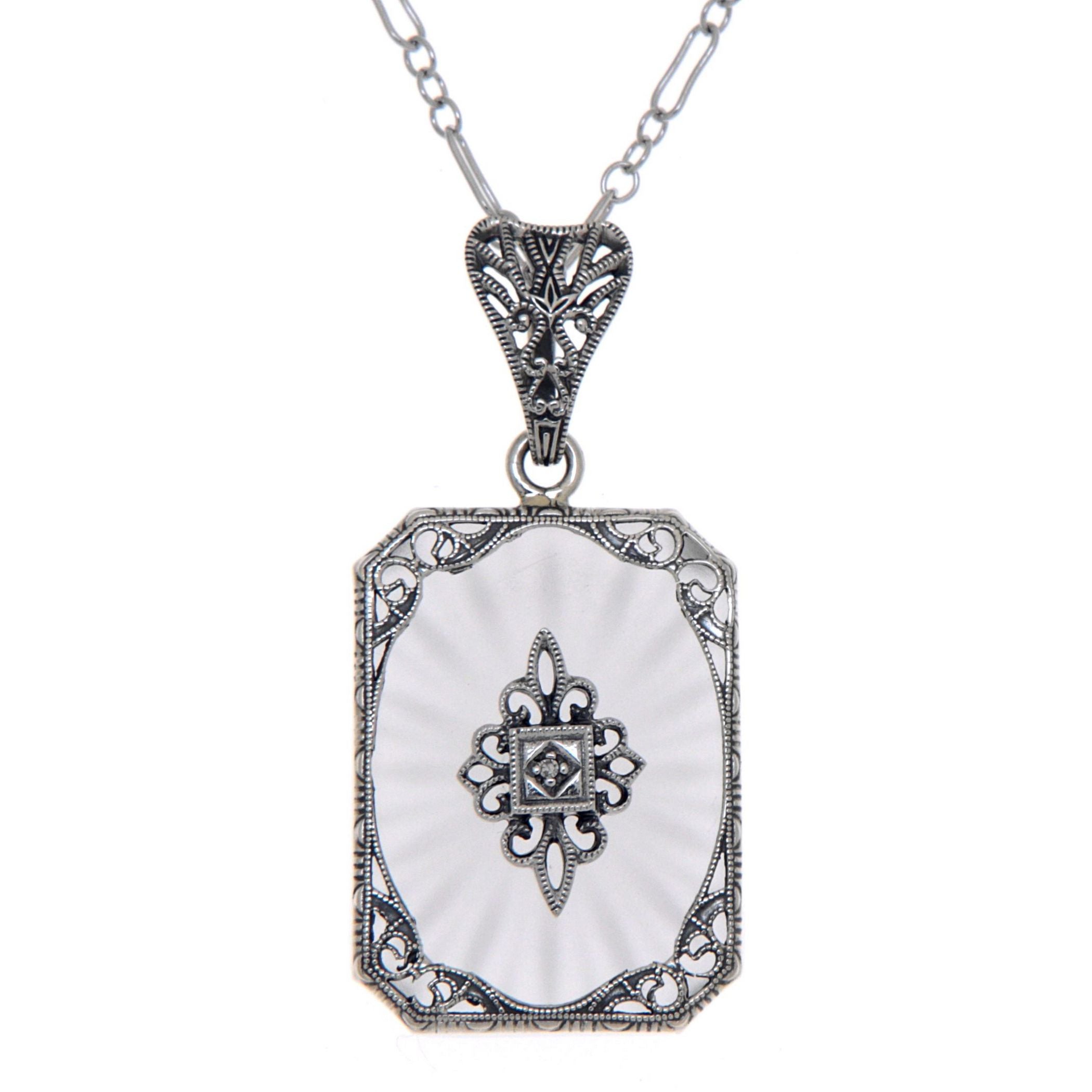 Filigree, Diamond, Crystal, sterling silver pendants, front view