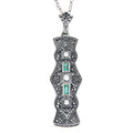 Art Deco style, White Topaz, Emerald, sterling silver pendants, front view