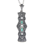 Art Deco style, White Topaz, Emerald, sterling silver pendants, front view