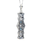 Back view of Art Deco London Blue Topaz and White Topaz Pendant - Sterling Silver with Chain showing 925 sterling silver hall