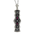 Back view of Art Deco Style Ruby and White Topaz Pendant - Sterling Silver with Chain showing 925 sterling silver hallmark an