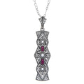 Art Deco style, White Topaz, Ruby, sterling silver pendants, front view