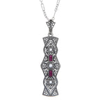 Art Deco style, White Topaz, Ruby, sterling silver pendants, front view