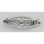 Back view of Antique Victorian Style Amethyst Pin / Brooch showing 925 sterling silver hallmark and pin back
