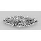 Back view of Antique Victorian Style Diamond Filigree Pin / Brooch Sterling Silver showing 925 sterling silver hallmark and p