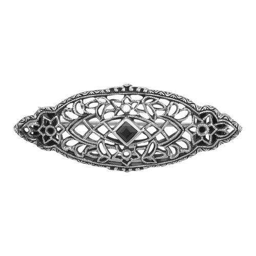 Victorian style, Black Onyx, Onyx, sterling silver brooches / pins, front view