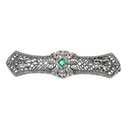 Art Deco style, Emerald, sterling silver brooches / pins, front view