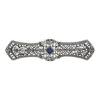 Art Deco style, Sapphire, sterling silver brooches / pins, front view
