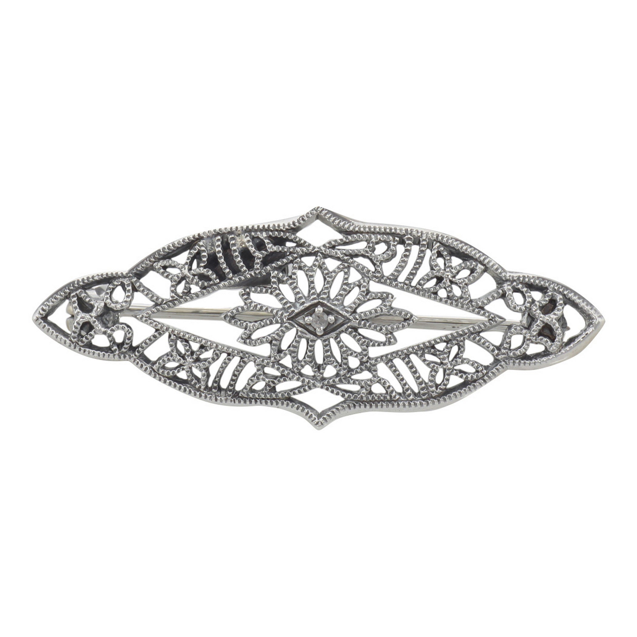 Victorian style, Diamond, sterling silver brooches / pins, front view