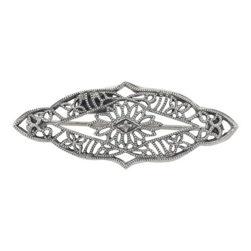 Victorian style, Diamond, sterling silver brooches / pins, front view