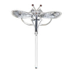 Back view of Fine Art Deco Style Marcasite Garnet Enamel Dragonfly Pin showing 925 sterling silver hallmark and pin back