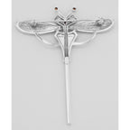 Back view of Fine Art Deco Style White Topaz Garnet Enamel Dragonfly Pin showing 925 sterling silver hallmark and pin back
