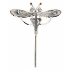 Detail view of Fine Art Deco Style White Topaz Garnet Enamel Dragonfly Pin highlighting Garnet, White Topaz