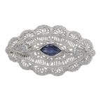 Filigree, Sapphire, sterling silver brooches / pins, front view