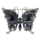 Back view of Antique Style Fine Enamel and Marcasite Butterfly Pin showing 925 sterling silver hallmark and pin back