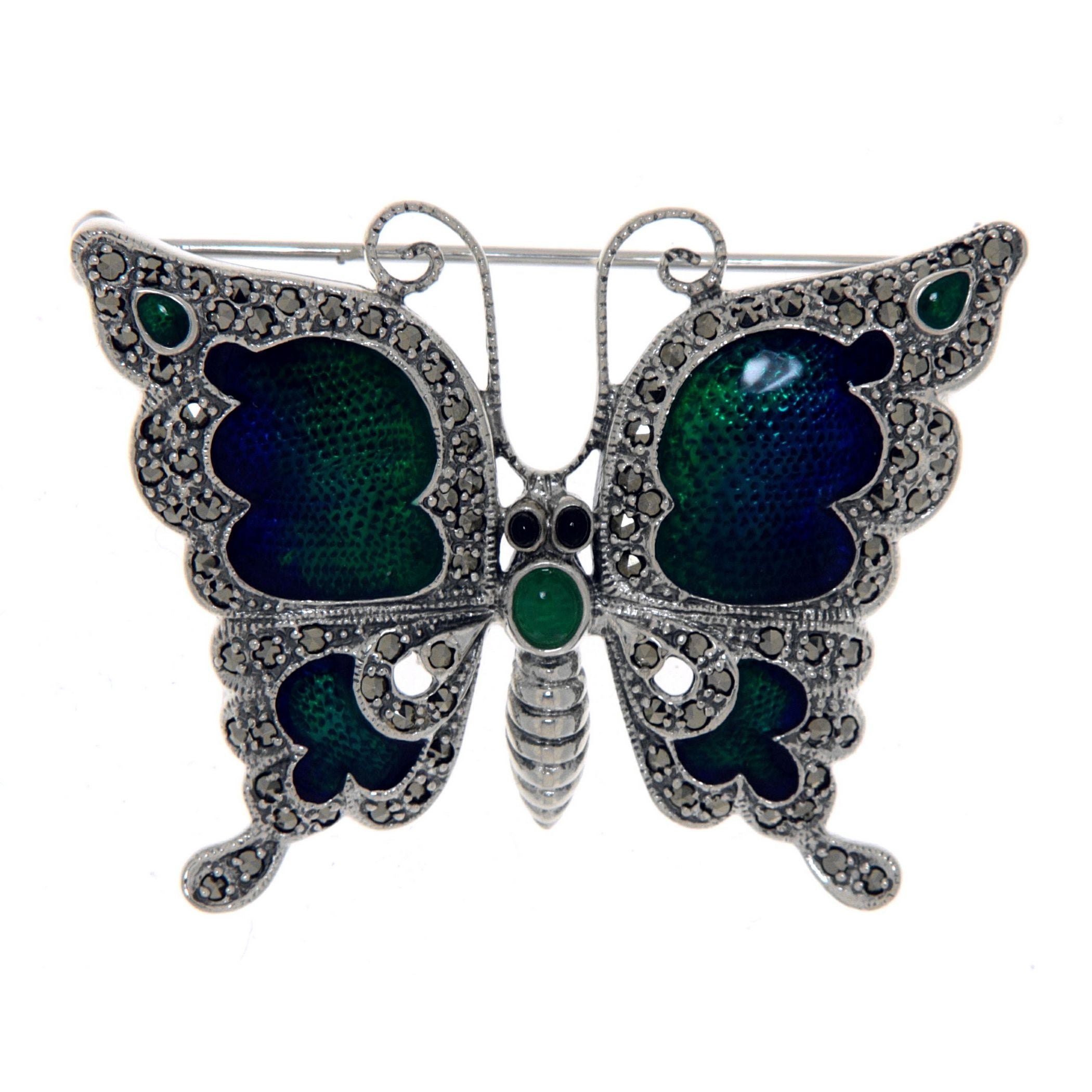 Antique style, Marcasite, sterling silver brooches / pins, front view