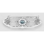 Back view of ONLY 1 IN STOCK - Art Deco Style Genuine Blue Topaz Filigree Pin / Brooch showing 925 sterling silver hallmark a