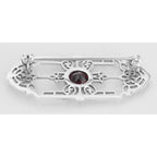 Back view of Art Deco Style Genuine Garnet Filigree Pin / Brooch showing 925 sterling silver hallmark and pin back