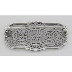 Back view of Antique Style Filigree Brooch - Pin with 3 Diamonds showing 925 sterling silver hallmark and pin back
