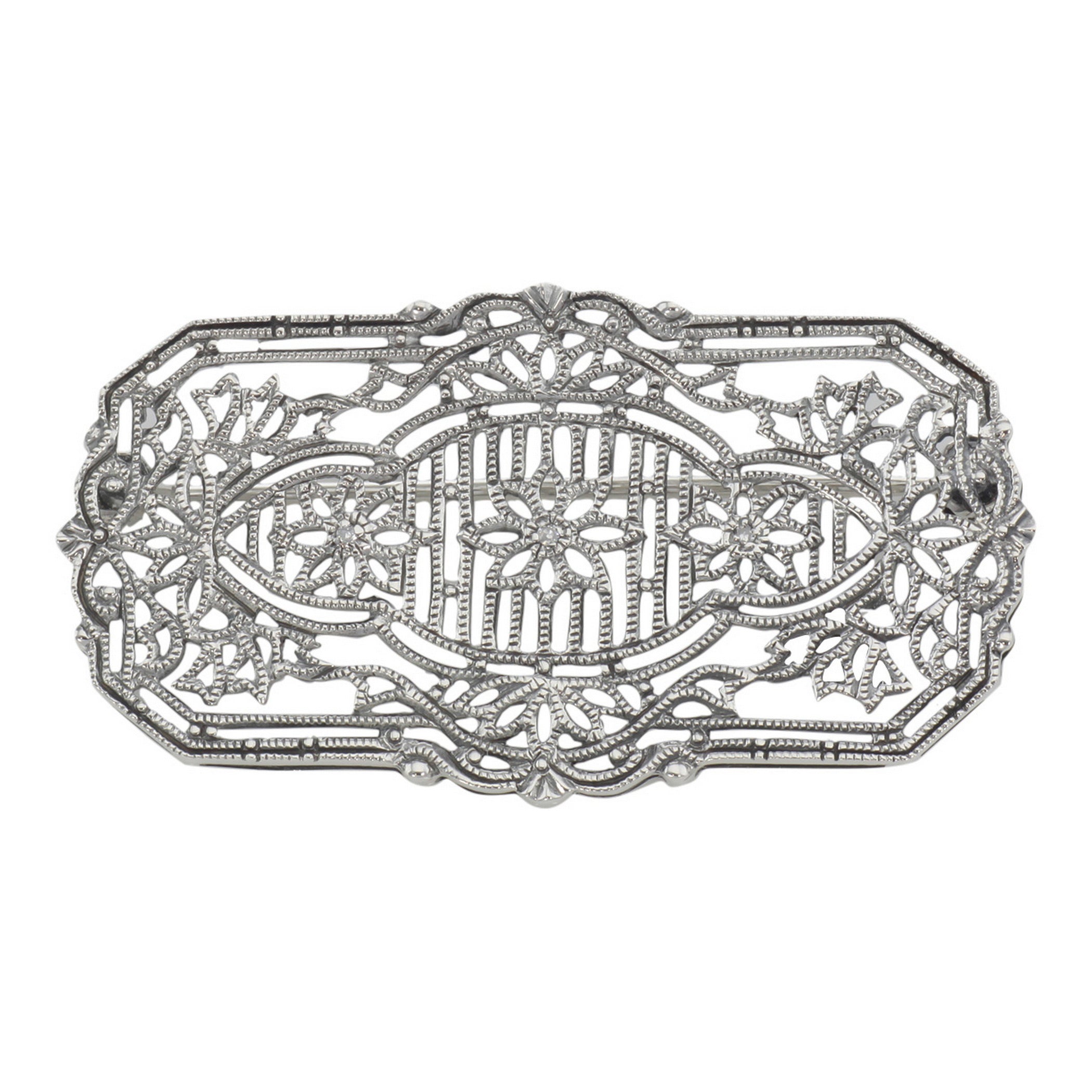 Antique style, Diamond, sterling silver brooches / pins, front view