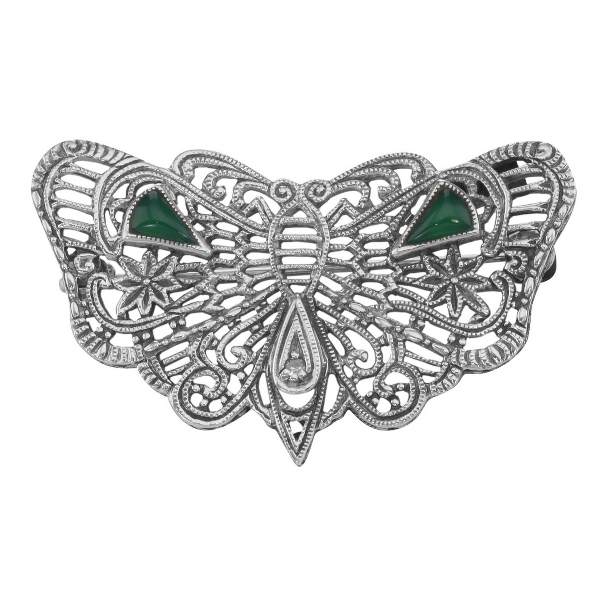 Art Deco style, Diamond, sterling silver brooches / pins, front view