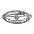 Victorian style, Amethyst, sterling silver brooches / pins, front view