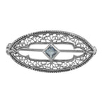 Antique style, Blue Topaz, sterling silver brooches / pins, front view