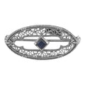 Antique style, Sapphire, sterling silver brooches / pins, front view