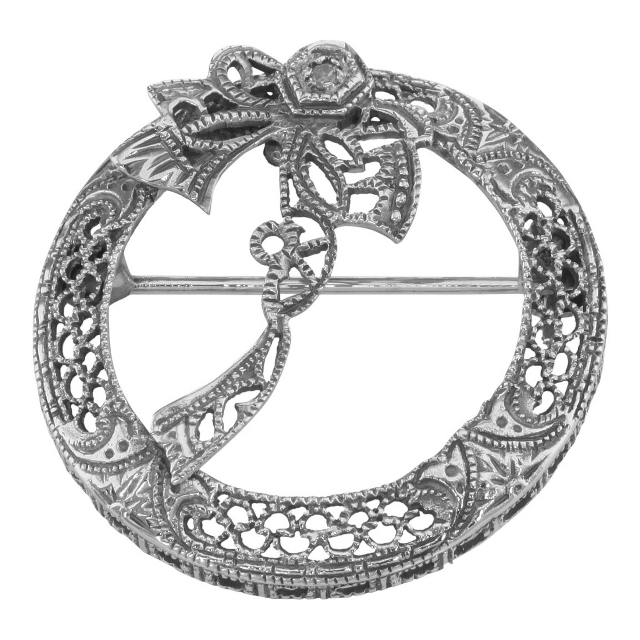 Victorian style, Diamond, sterling silver brooches / pins, front view