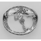 Back view of Antique Victorian Style Blue Sapphire Wreath Pin showing 925 sterling silver hallmark and pin back