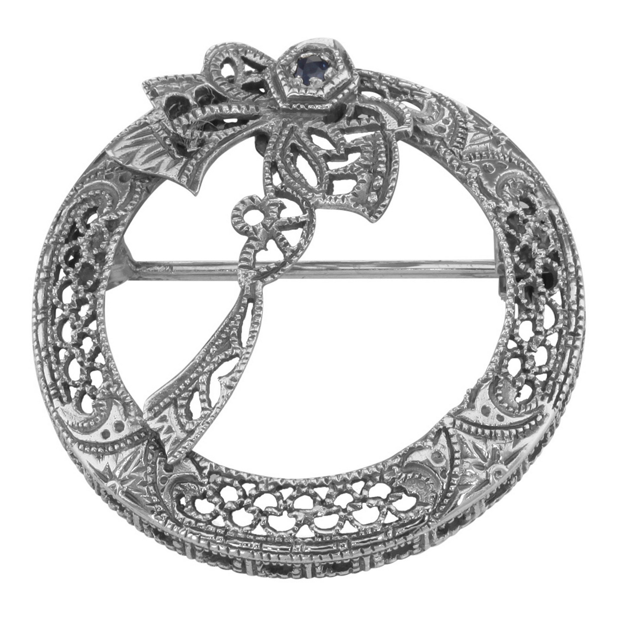 Victorian style, Sapphire, sterling silver brooches / pins, front view
