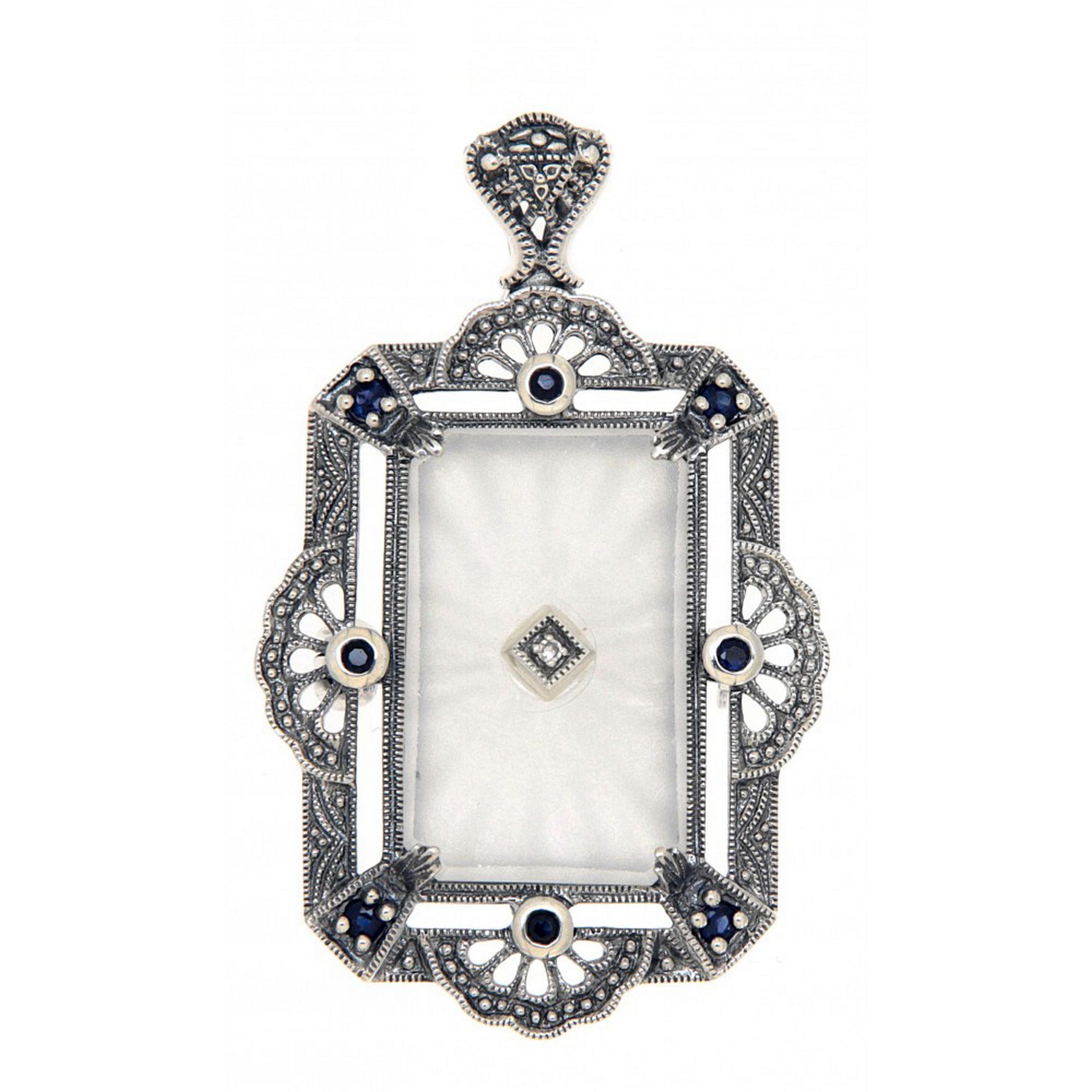 Art Deco style, Sapphire, Diamond, sterling silver brooches / pins, front view