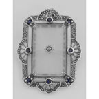 Detail view of Art Deco Style Camphor Glass Sapphire / Diamond Pin / Brooch / Pendant highlighting Sapphire, Diamond