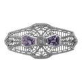 Victorian style, Amethyst, sterling silver brooches / pins, front view