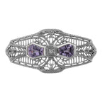 Victorian style, Amethyst, sterling silver brooches / pins, front view