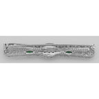 Back view of Art Deco Style Emerald and Diamond Pin Brooch in Fine Sterling Silver showing 925 sterling silver hallmark and p