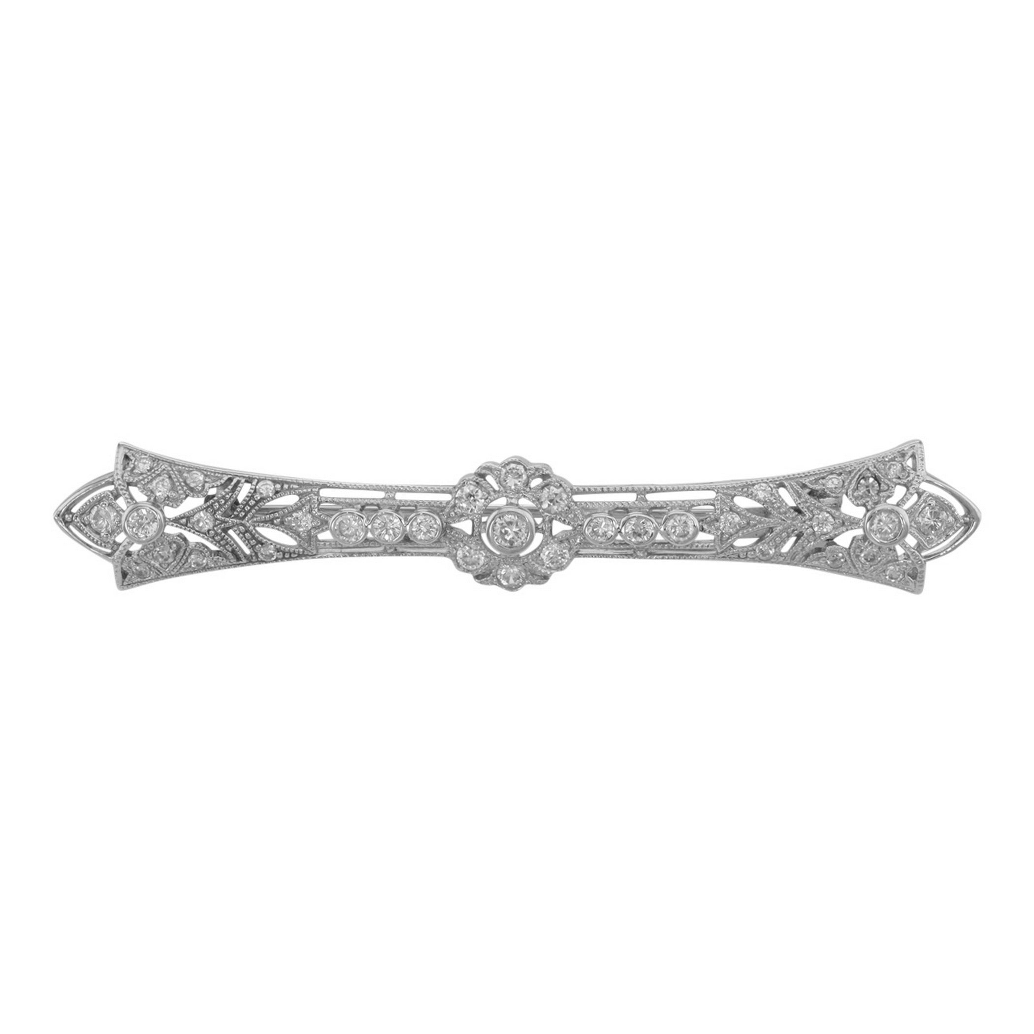 Antique style, CZ, sterling silver brooches / pins, front view