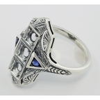 Back view of Art Deco Style Semi Mount Ring w/ Sapphire Accents showing 925 sterling silver hallmark