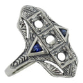 Art Deco style, Sapphire, sterling silver semi mount rings, front view