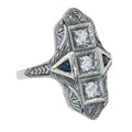 Art Deco style, White Topaz, Sapphire, sterling silver rings, front view