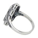 Detail view of Art Deco Filigree Ring White Topaz Sapphire Accents Sterling Silver highlighting White Topaz, Sapphire