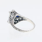 Detail view of Art Deco Style Blue Topaz Filigree Ring Sapphire Accents Sterling Silver highlighting Blue Topaz, Sapphire