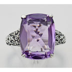 Detail view of Fantastic Victorian Style Amethyst Filigree Ring highlighting Amethyst