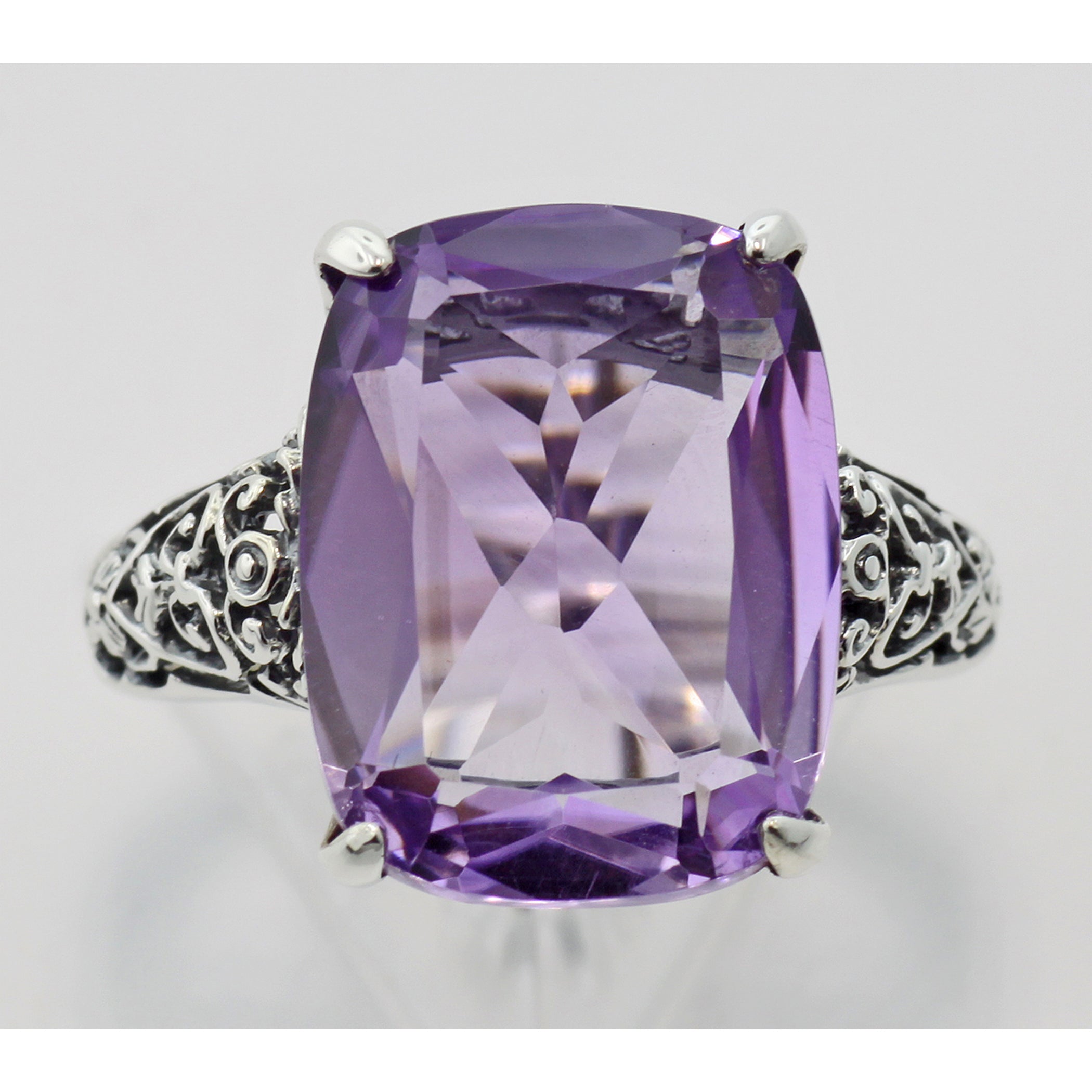 Detail view of Fantastic Victorian Style Amethyst Filigree Ring highlighting Amethyst