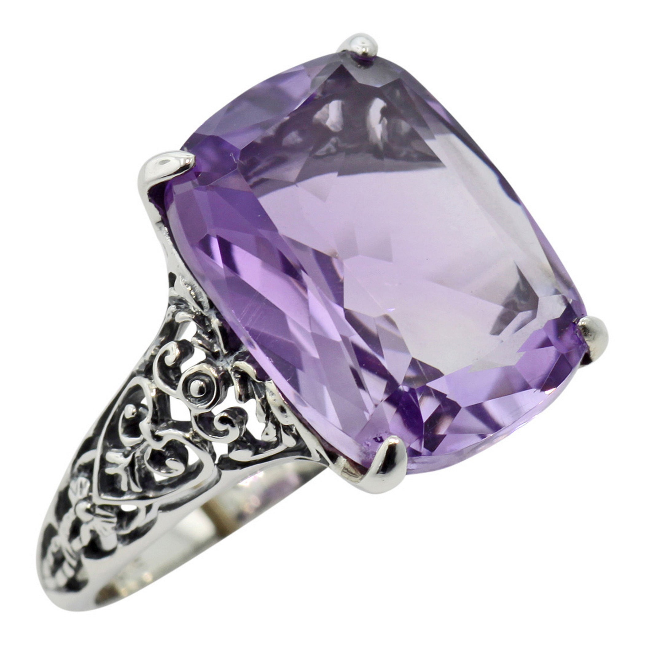 Victorian style, Amethyst, sterling silver rings, front view